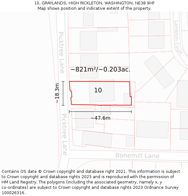 10, GRAYLANDS, HIGH RICKLETON, WASHINGTON, NE38 9HF: Plot and title map
