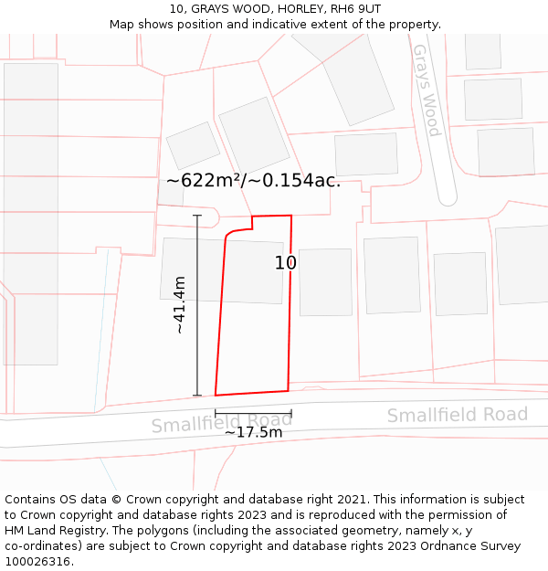 10, GRAYS WOOD, HORLEY, RH6 9UT: Plot and title map