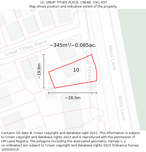 10, GREAT TITHES PLACE, CREWE, CW1 4GY: Plot and title map