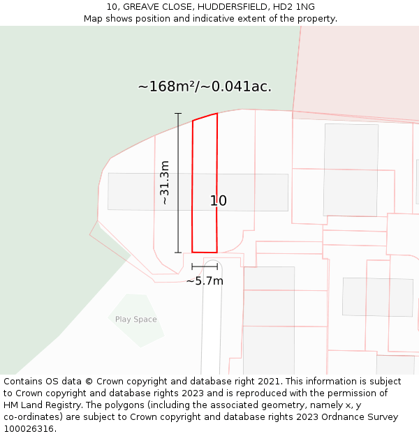 10, GREAVE CLOSE, HUDDERSFIELD, HD2 1NG: Plot and title map