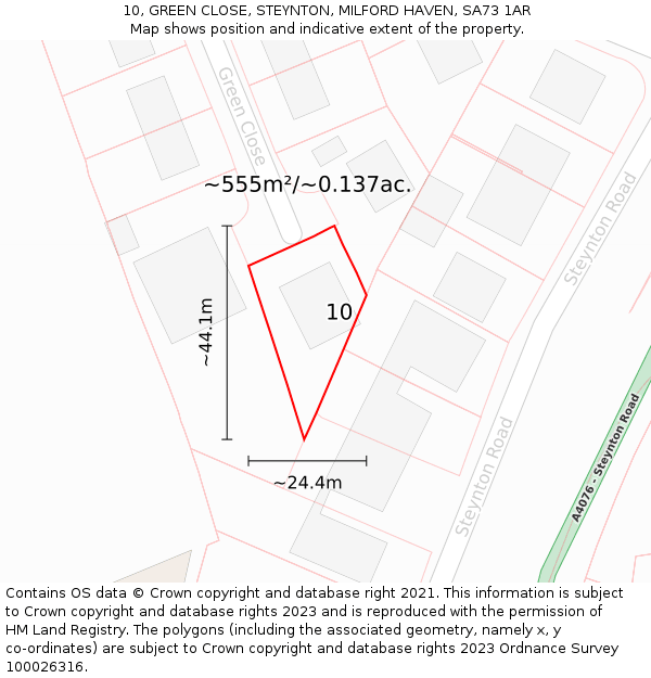 10, GREEN CLOSE, STEYNTON, MILFORD HAVEN, SA73 1AR: Plot and title map