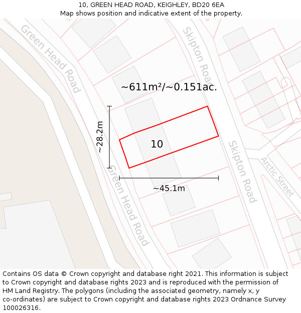 10, GREEN HEAD ROAD, KEIGHLEY, BD20 6EA: Plot and title map