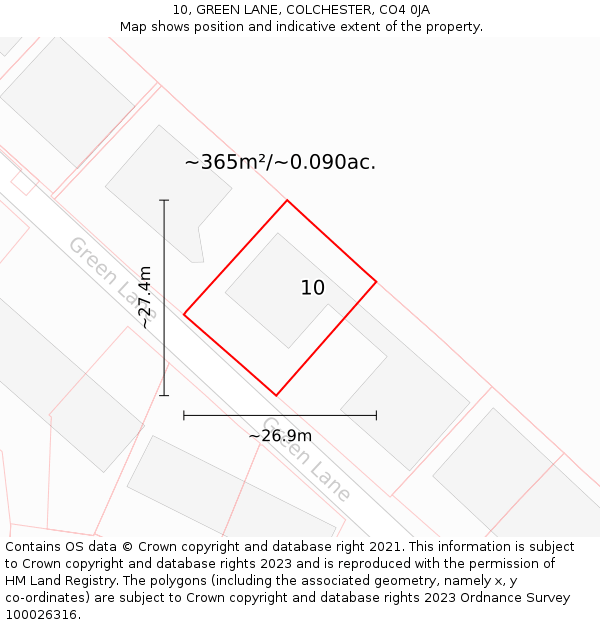 10, GREEN LANE, COLCHESTER, CO4 0JA: Plot and title map