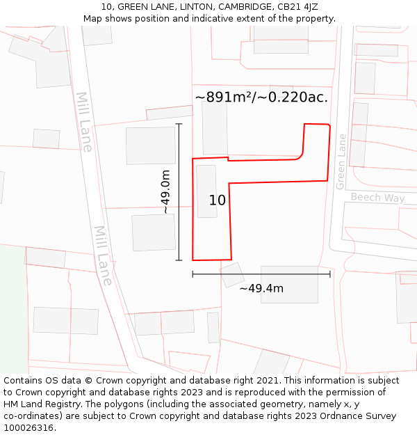 10, GREEN LANE, LINTON, CAMBRIDGE, CB21 4JZ: Plot and title map