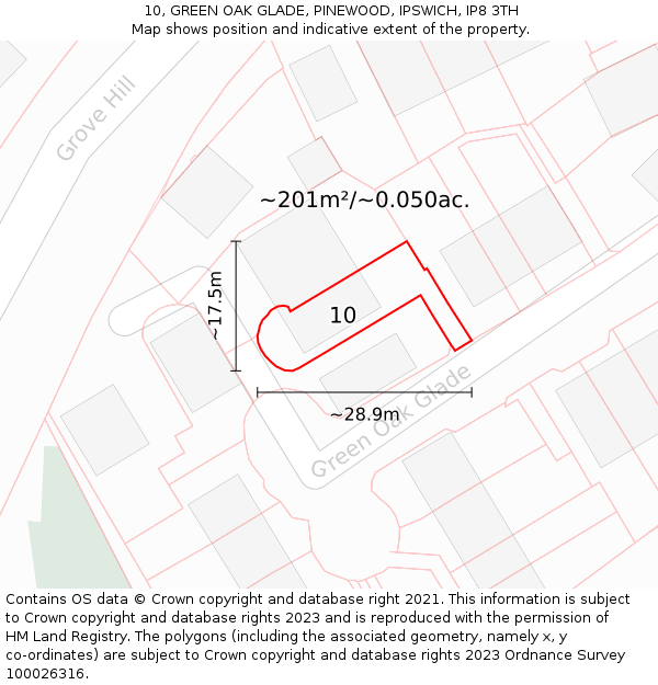 10, GREEN OAK GLADE, PINEWOOD, IPSWICH, IP8 3TH: Plot and title map