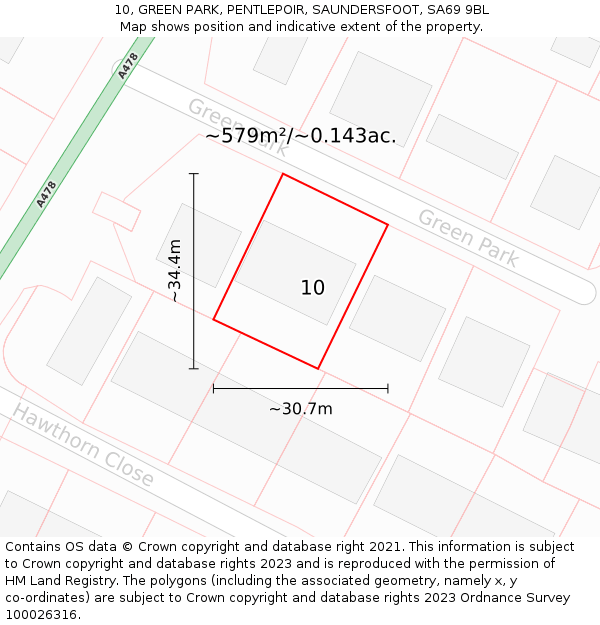 10, GREEN PARK, PENTLEPOIR, SAUNDERSFOOT, SA69 9BL: Plot and title map