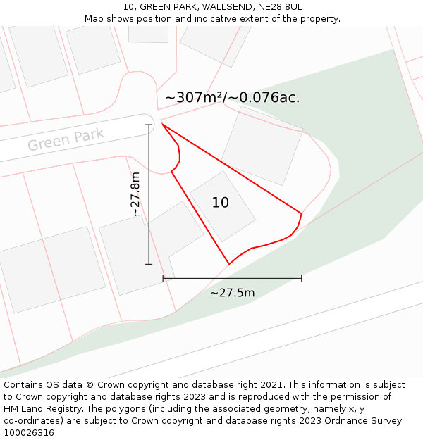 10, GREEN PARK, WALLSEND, NE28 8UL: Plot and title map