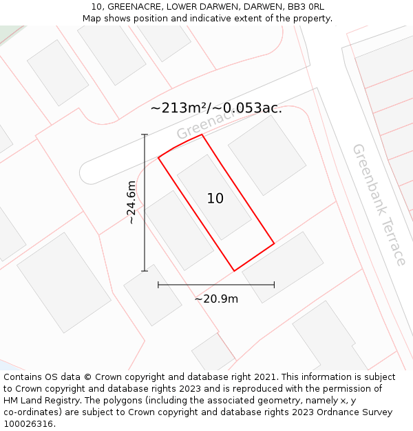 10, GREENACRE, LOWER DARWEN, DARWEN, BB3 0RL: Plot and title map