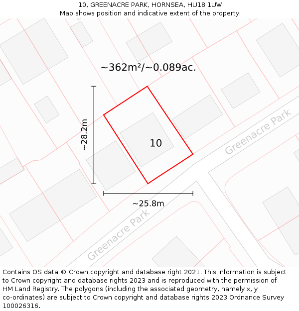 10, GREENACRE PARK, HORNSEA, HU18 1UW: Plot and title map