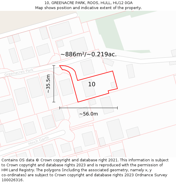 10, GREENACRE PARK, ROOS, HULL, HU12 0GA: Plot and title map