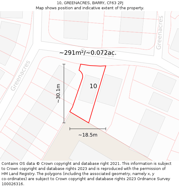 10, GREENACRES, BARRY, CF63 2PJ: Plot and title map