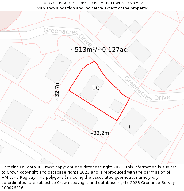 10, GREENACRES DRIVE, RINGMER, LEWES, BN8 5LZ: Plot and title map