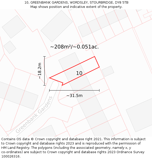 10, GREENBANK GARDENS, WORDSLEY, STOURBRIDGE, DY8 5TB: Plot and title map