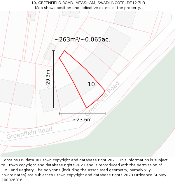 10, GREENFIELD ROAD, MEASHAM, SWADLINCOTE, DE12 7LB: Plot and title map