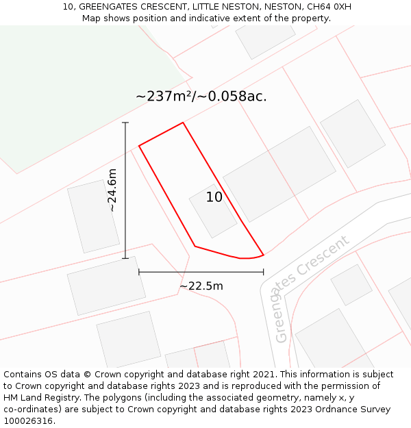 10, GREENGATES CRESCENT, LITTLE NESTON, NESTON, CH64 0XH: Plot and title map