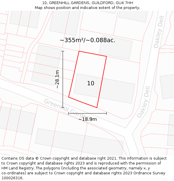 10, GREENHILL GARDENS, GUILDFORD, GU4 7HH: Plot and title map