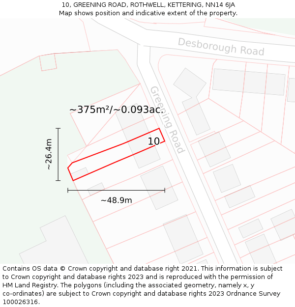 10, GREENING ROAD, ROTHWELL, KETTERING, NN14 6JA: Plot and title map