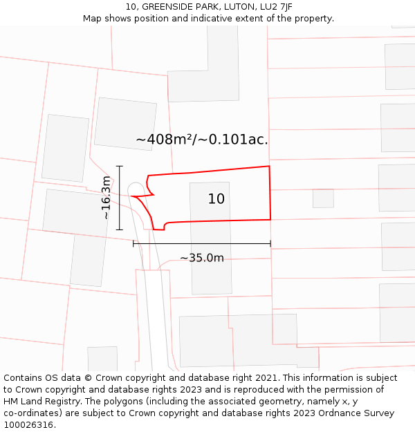 10, GREENSIDE PARK, LUTON, LU2 7JF: Plot and title map