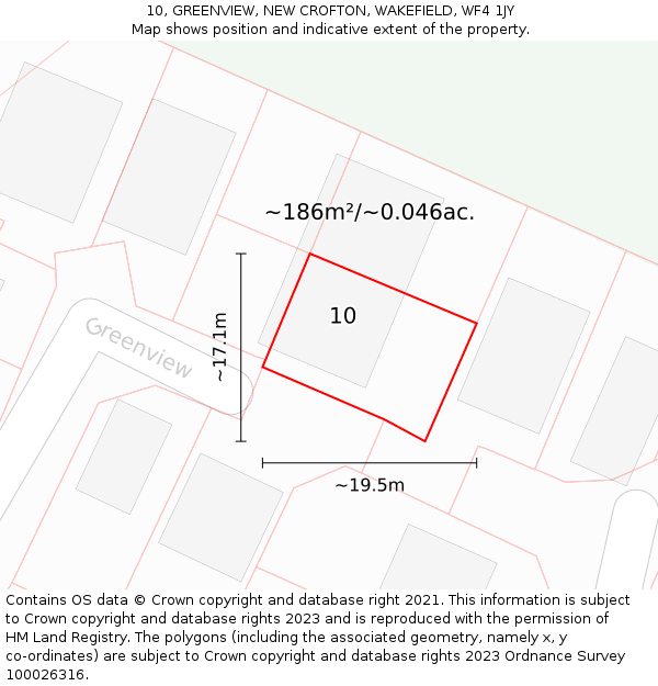 10, GREENVIEW, NEW CROFTON, WAKEFIELD, WF4 1JY: Plot and title map