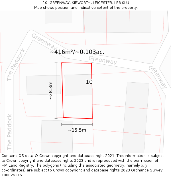 10, GREENWAY, KIBWORTH, LEICESTER, LE8 0LU: Plot and title map