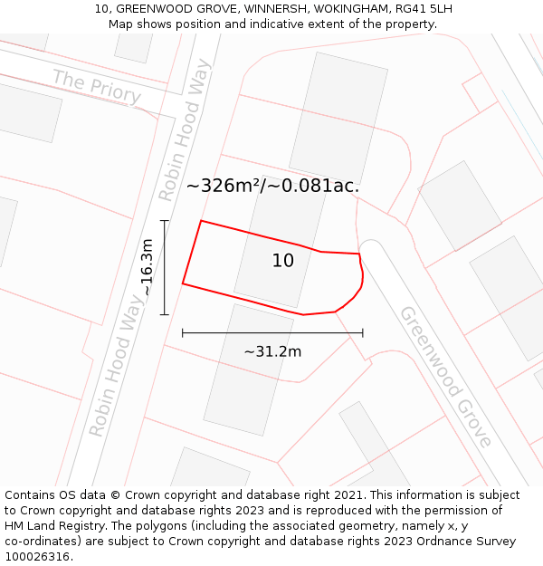 10, GREENWOOD GROVE, WINNERSH, WOKINGHAM, RG41 5LH: Plot and title map