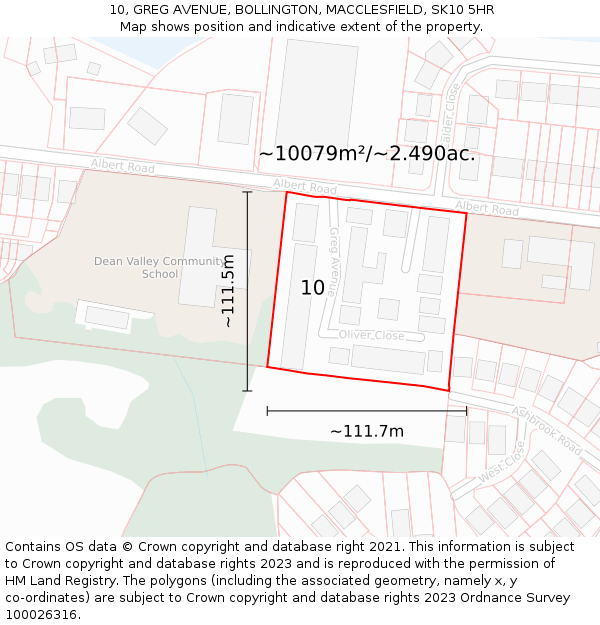 10, GREG AVENUE, BOLLINGTON, MACCLESFIELD, SK10 5HR: Plot and title map