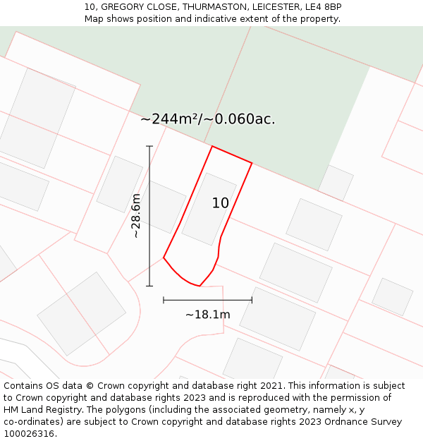 10, GREGORY CLOSE, THURMASTON, LEICESTER, LE4 8BP: Plot and title map