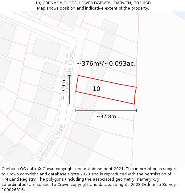 10, GRENADA CLOSE, LOWER DARWEN, DARWEN, BB3 0SB: Plot and title map