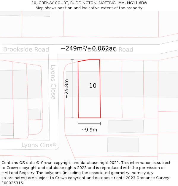 10, GRENAY COURT, RUDDINGTON, NOTTINGHAM, NG11 6BW: Plot and title map