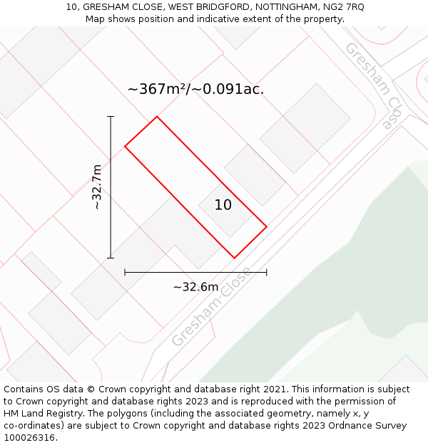 10, GRESHAM CLOSE, WEST BRIDGFORD, NOTTINGHAM, NG2 7RQ: Plot and title map