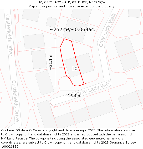 10, GREY LADY WALK, PRUDHOE, NE42 5QW: Plot and title map