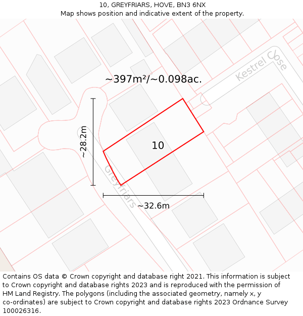 10, GREYFRIARS, HOVE, BN3 6NX: Plot and title map