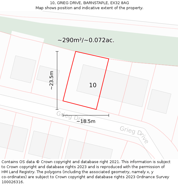 10, GRIEG DRIVE, BARNSTAPLE, EX32 8AG: Plot and title map