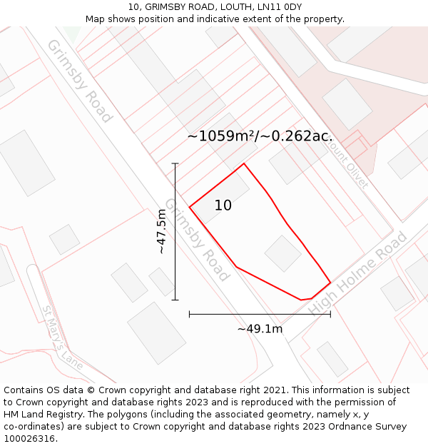 10, GRIMSBY ROAD, LOUTH, LN11 0DY: Plot and title map