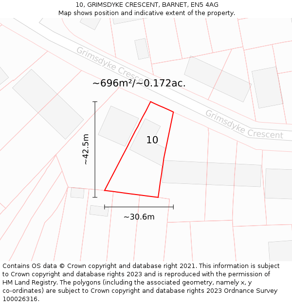 10, GRIMSDYKE CRESCENT, BARNET, EN5 4AG: Plot and title map