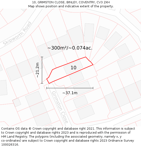 10, GRIMSTON CLOSE, BINLEY, COVENTRY, CV3 2XH: Plot and title map