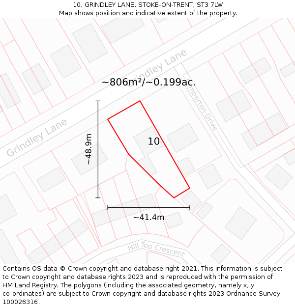 10, GRINDLEY LANE, STOKE-ON-TRENT, ST3 7LW: Plot and title map