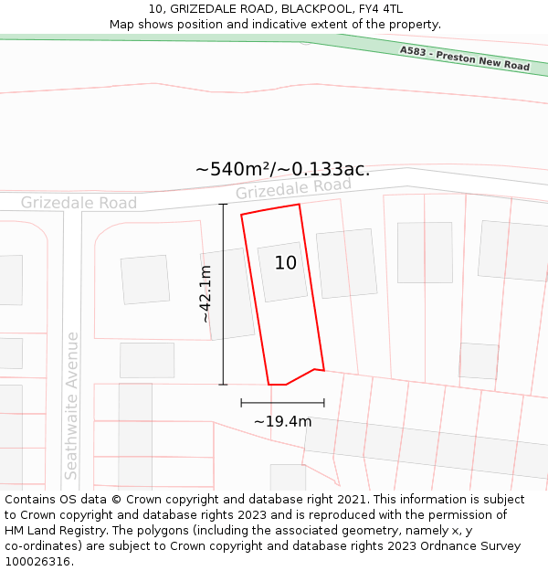 10, GRIZEDALE ROAD, BLACKPOOL, FY4 4TL: Plot and title map