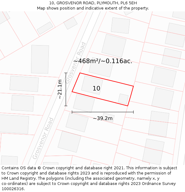 10, GROSVENOR ROAD, PLYMOUTH, PL6 5EH: Plot and title map