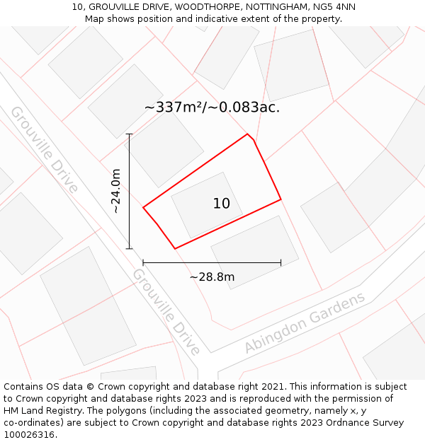 10, GROUVILLE DRIVE, WOODTHORPE, NOTTINGHAM, NG5 4NN: Plot and title map