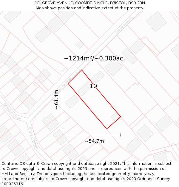 10, GROVE AVENUE, COOMBE DINGLE, BRISTOL, BS9 2RN: Plot and title map