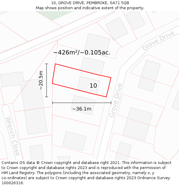 10, GROVE DRIVE, PEMBROKE, SA71 5QB: Plot and title map