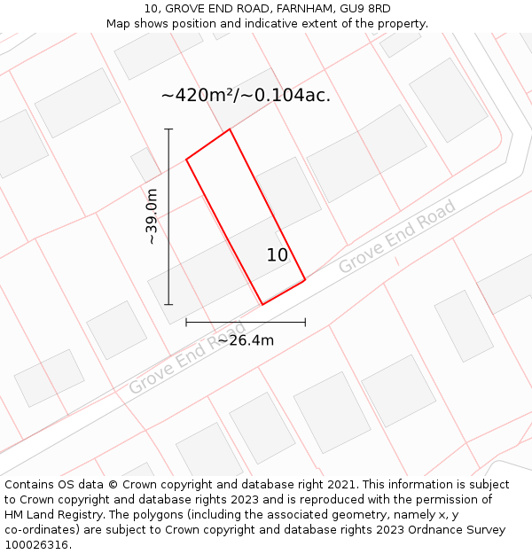 10, GROVE END ROAD, FARNHAM, GU9 8RD: Plot and title map