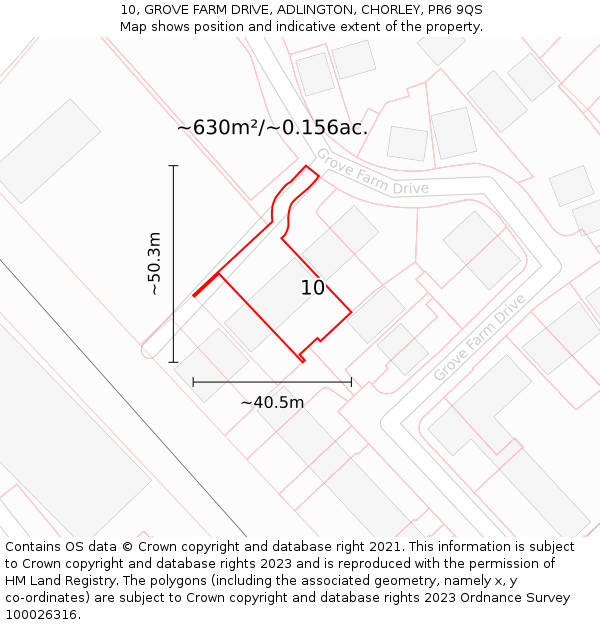 10, GROVE FARM DRIVE, ADLINGTON, CHORLEY, PR6 9QS: Plot and title map