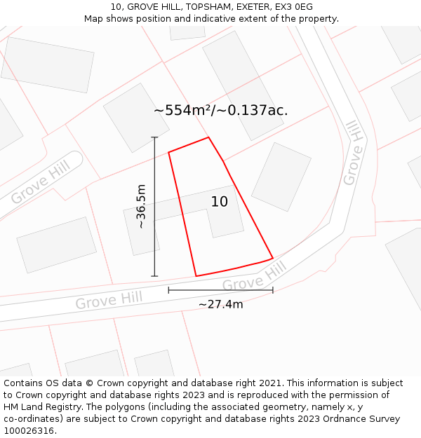 10, GROVE HILL, TOPSHAM, EXETER, EX3 0EG: Plot and title map