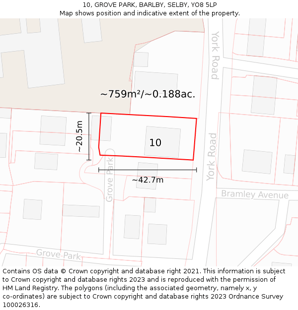 10, GROVE PARK, BARLBY, SELBY, YO8 5LP: Plot and title map