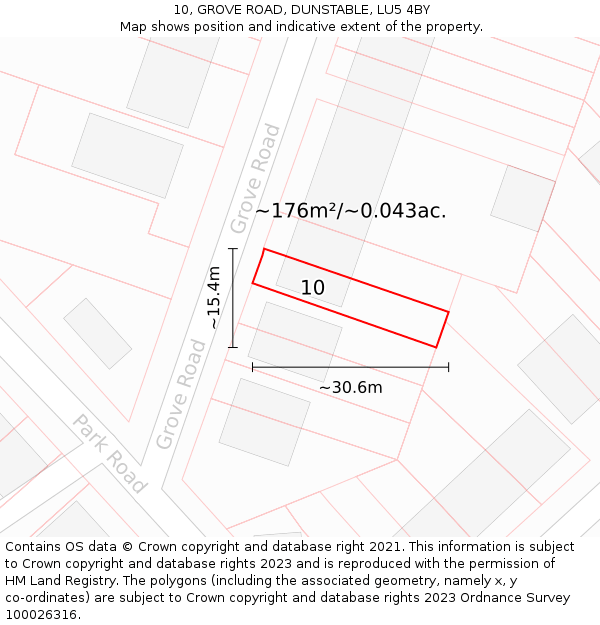 10, GROVE ROAD, DUNSTABLE, LU5 4BY: Plot and title map