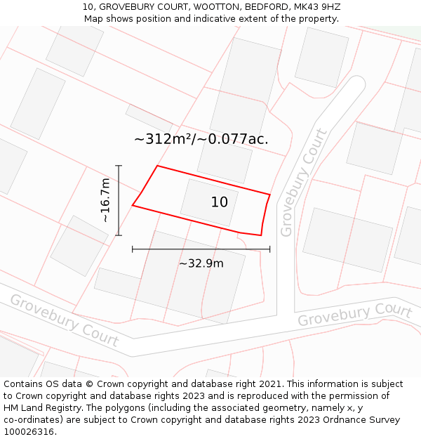 10, GROVEBURY COURT, WOOTTON, BEDFORD, MK43 9HZ: Plot and title map