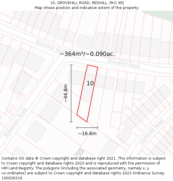 10, GROVEHILL ROAD, REDHILL, RH1 6PJ: Plot and title map