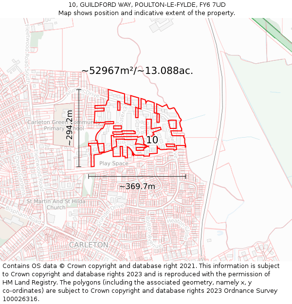 10, GUILDFORD WAY, POULTON-LE-FYLDE, FY6 7UD: Plot and title map